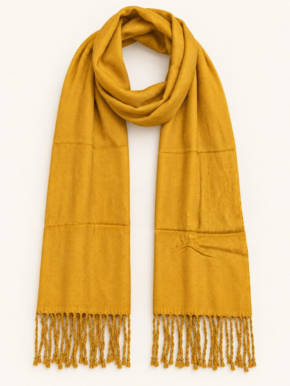Mustard Golden Yellow Pashmina-Label Fringe Scarf Wrap